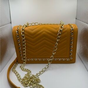 Gold Chain Quilted Tan Bag